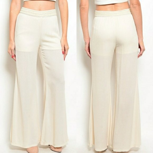 Cream Wide Leg Resort Pants - Picture 1 of 2
